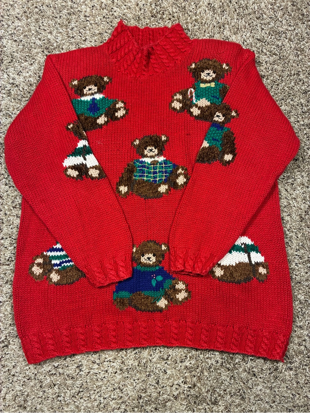 VTG Hand Knit Croft & Barrow Raime Cotton Chunky Teddy Bear Theme Sweater - Picture 6 of 14